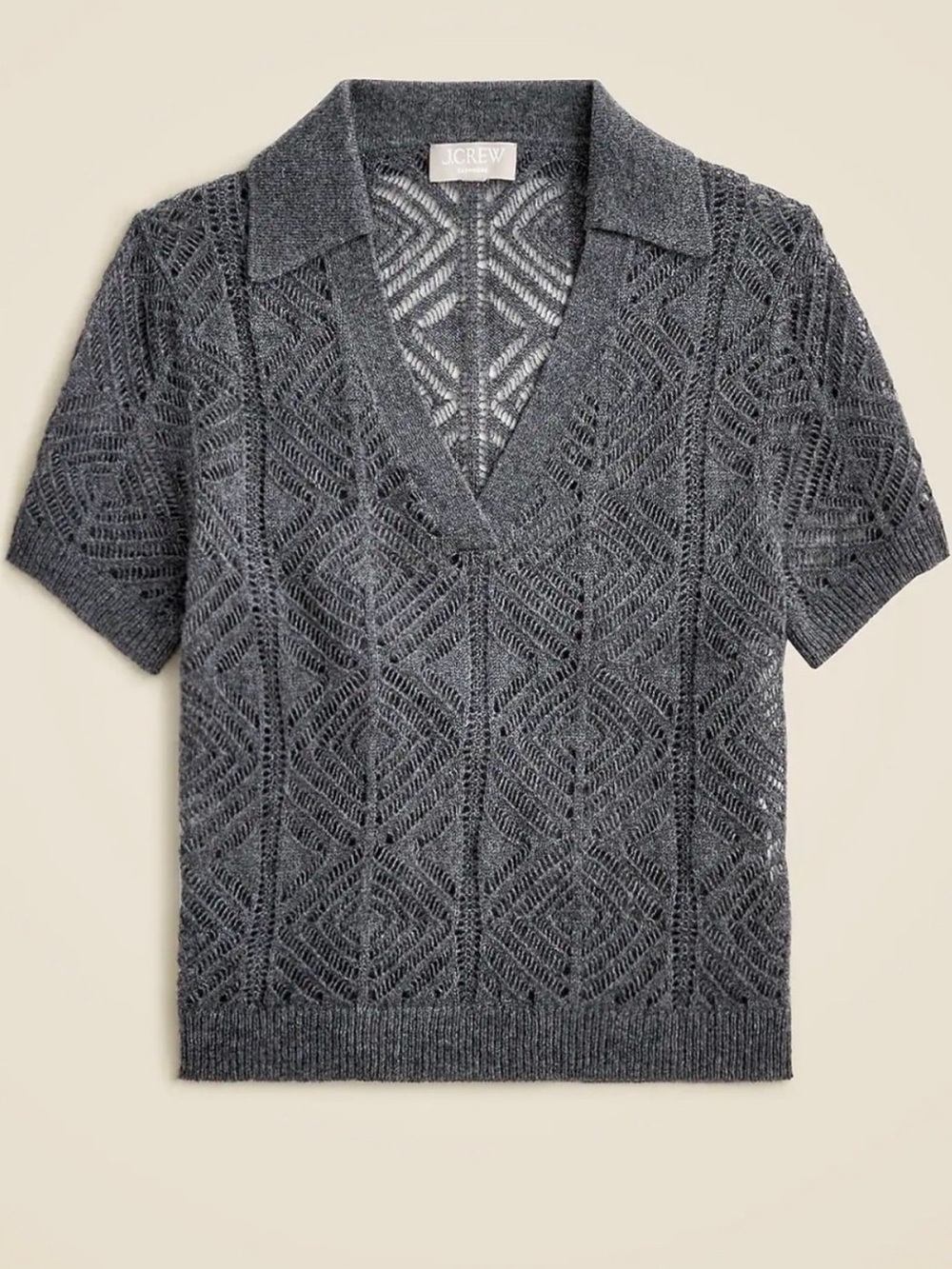 J. Crew Charcoal Gray Cashmere V-Neck Short-Sleeve Sweater